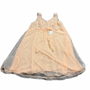 NWT 60s 70s Rare French Vintage Pompadour Lace Layered Tulle Slip Creamsicle M/L